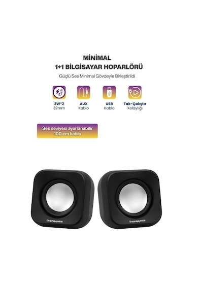 Sprange Sr-pn99 2w 2 Usb 2.0 + 3.5mm 5v Hoparlör Siyah
