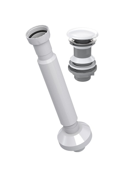 Aqua Bagno Pop-up Sifon, Beyaz Seramik Başlıklı ,taşma Deliksiz, 1 -1/4 , Pis Su Çıkış Borusu Dahil -set 2 Parça Beyaz