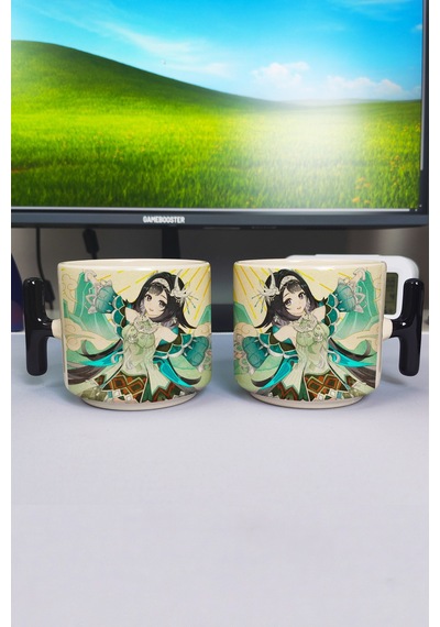 Lan Yan Genshin İmpact Baskılı Seramik Lüks Kupa 1 Adet T Şeklinde Özel Siyah Kulp Dalga Kulp V3t Çok Renkli