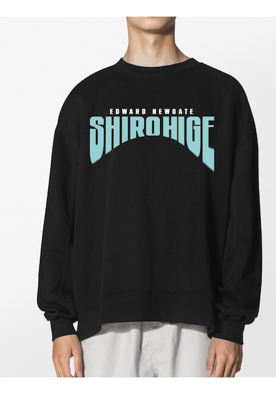 Unisex Siyah Whitebird Baskılı Hoodie Oversize Kapşonsuz Sweatshirt Siyah