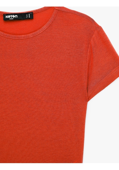 Koton Slim Fit Kısa Kollu Bisiklet Yaka Viskon Spor Tişört Turuncu 6sak10346nk