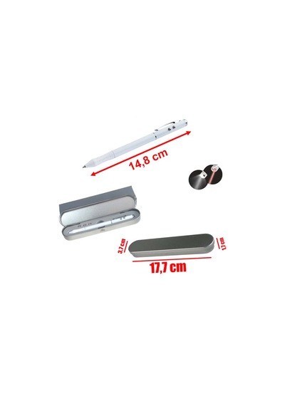Metal Kutulu Kırmızı Lazerli, Beyaz Led Işıklı Pointer İşaretçi Kalemi Metal Tükenmez Kalem