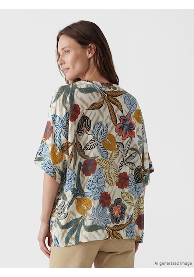 Lcw Grace Karışık Kaçık Yaka Çiçekli Oversize Bluz