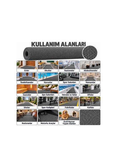 Hortumtech Bal Petek Paspas Kaydırmaz Pvc Islak Zemin Duş Havuz Su Tahliyesi 4 Mm - Gri 90 X 100 Cm