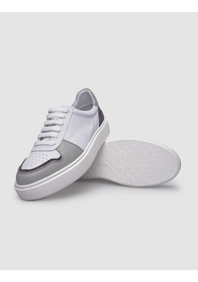 %100 Hakiki Deri Beyaz - Gri Erkek Sneaker Beyaz