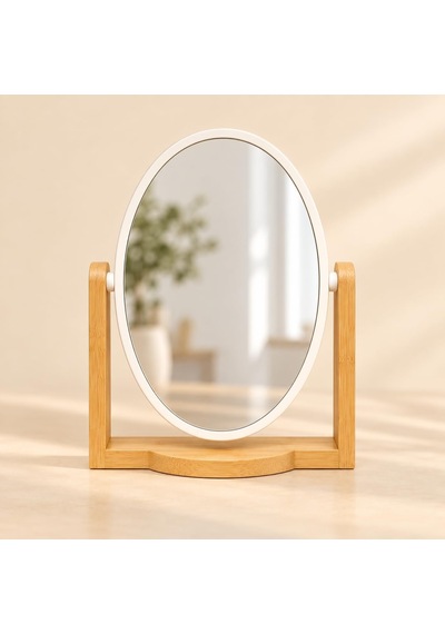 Tr Ahşap Ayaklı Oval Masa Aynası, 19,5 X 16,5 Cm Orta Boy, Ayarlanabilir Açılı Beyaz Çerçeveli Makyaj Ve Kişise Genel