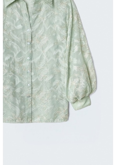 Sateen Nakış Detaylı Transparan Gömlek - Mint-137500
