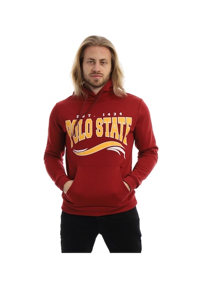 Polostate Erkek Polo State Baskılı Kapüşonlu 3 İplik Şardonlu Sweatshirt Bordo