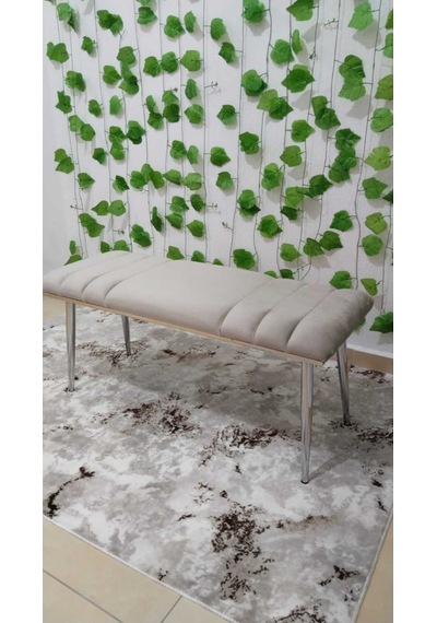 Özcan Metal Krom Metal Ayaklı Metal Kasalı Bench Mutfak Salon Antre Yatak Odası Balkon Puf Bank Krem