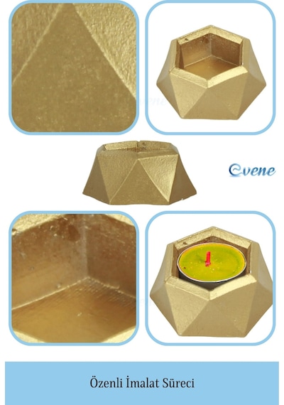 Altın Mumluk Şamdan 3 Adet Tealight Uyumlu Poly 2 Küçük Model