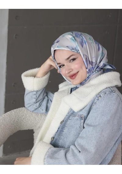 Bushu Çiçek Ve Desenli Twill Eşarplar Baby Blue Açık mavi