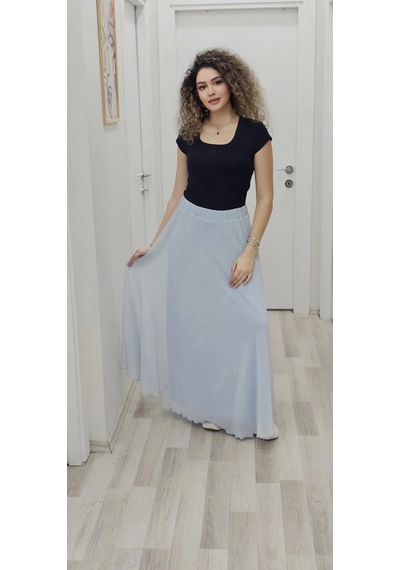 Lodmela Bel Lastikli Kloş Şifon Etek 6003-bebe Mavisi Bebe Mavisi Bebe Mavi