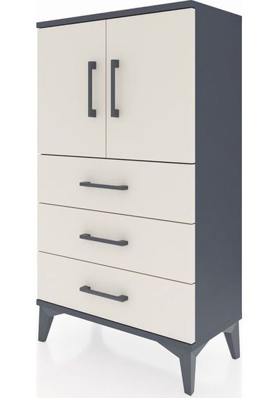 Arges Komodin 2 Raflı 3 Çekmeceli 2 Kapaklı 60x30x106 Antrasit-aytaşı Antrasit