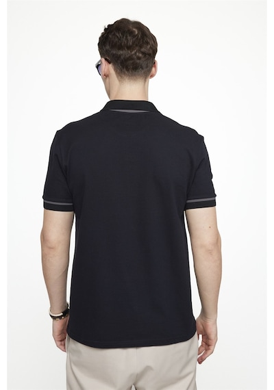 Tudors Erkek Polo Yaka Slim Fit Pamuk Fermuarlı Pike Siyah Tişört 27140 Siyah