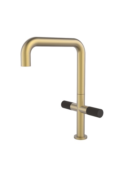 Ivento Modern Tasarım Çift Kollu Mutfak Bataryası - Tırtık Desenli Brushed Gold Eviye Musluğu Krom