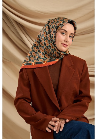 Silk Home Twill İpek Eşarp 11481-20 Turuncu, Petrol Yeşili, Taba, Mor