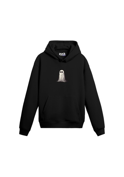 Puck Theworld Sloth Baskılı Unisex Hoodie, 3 İplik Şardonlu Rahat Ve Geniş Kalıp SIYAH
