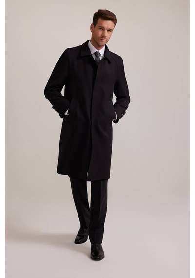 Erkek Siyah Regular Fit Gabardin Pardesü