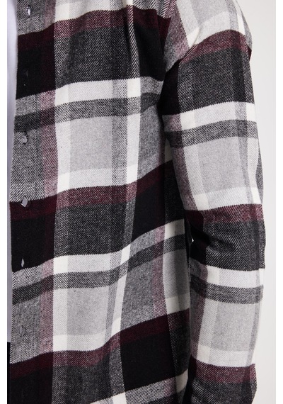 Tudors Erkek Slim Fit Dar Kesim Kareli Kışlık Oduncu Gömlek-42351 Gri