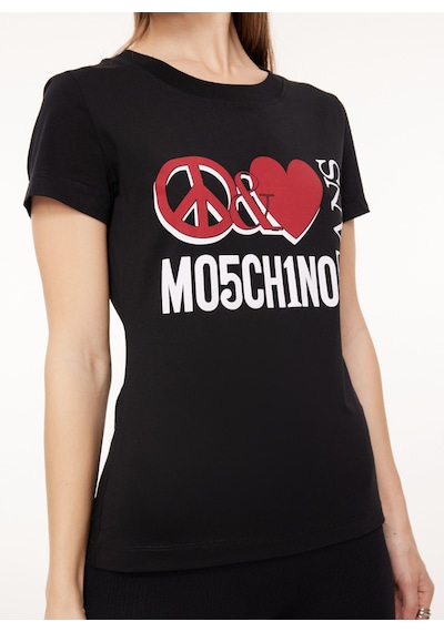 Moschino Jeans Bisiklet Yaka Baskılı Siyah Kadın T-shirt A0707