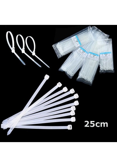 Beyaz Cırt Plastik Kelepçe 25 cm Kablo Bağı - 3.6*250mm 100 adet