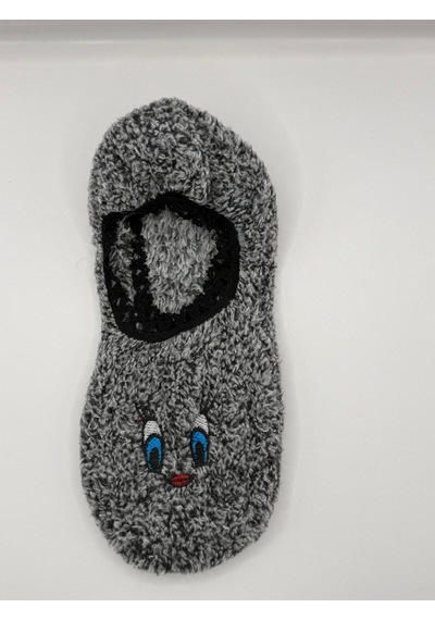 Ozzy Socks Kadın Gri Yüz Desenli Uyku Patik Çorap 3'lü Paket Gri2
