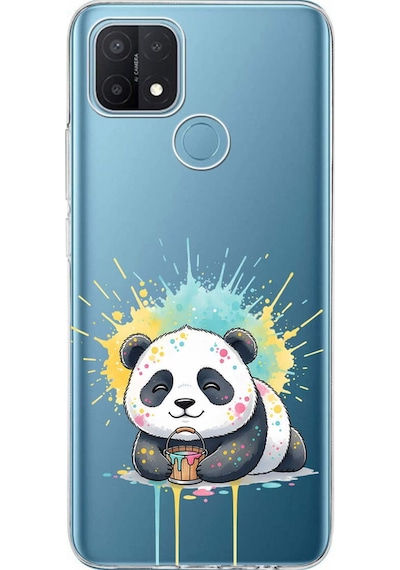 Oppo A15 İle Uyumlu Splash Panda Tasarımlı Şeffaf Silikon Kılıf Şeffaf