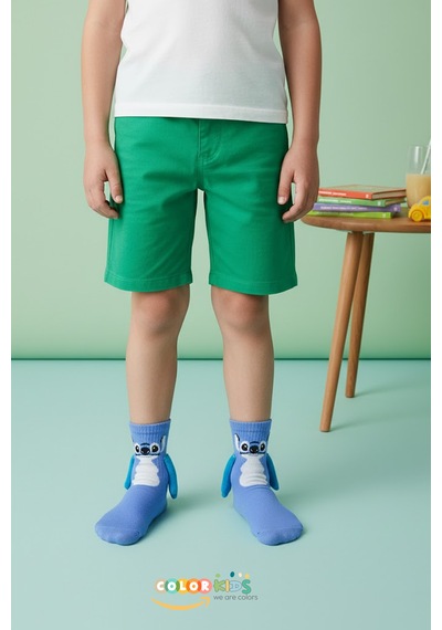 Color Socks 2 Çift Çocuk Stitch Desenli Mıknatıslı El Ele Tutuşan Topuksuz Çorap Çok Renkli