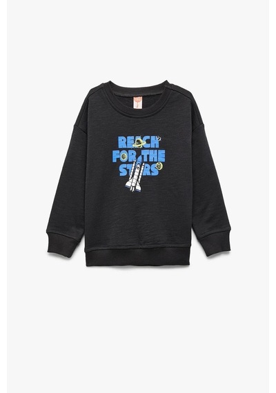 Koton Erkek Bebek Uzun Kollu Bisiklet Yaka Pamuklu Baskılı Sweatshirt Antrasit