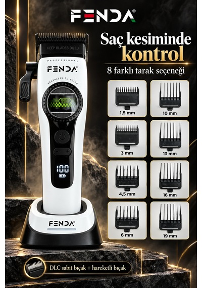 Fenda Profesyonel Şarjlı Bldc Motor 8000 Rpm Tıraş Makinesi Seti 2'li Beyaz