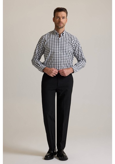 Erkek Siyah Regular Fit Yan Cepli Kışlık Kanvas Pantolon