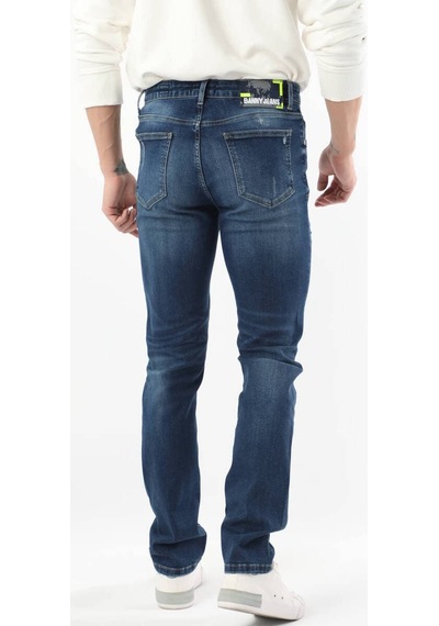 Erkek Dizi Yırtık Jean Pantolon Koyu Mavi 001