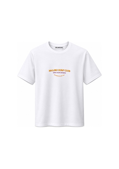 Me Selection Malibu Surf Club Tasarım %100 Pamuk Unisex Basic Tişört Beyaz