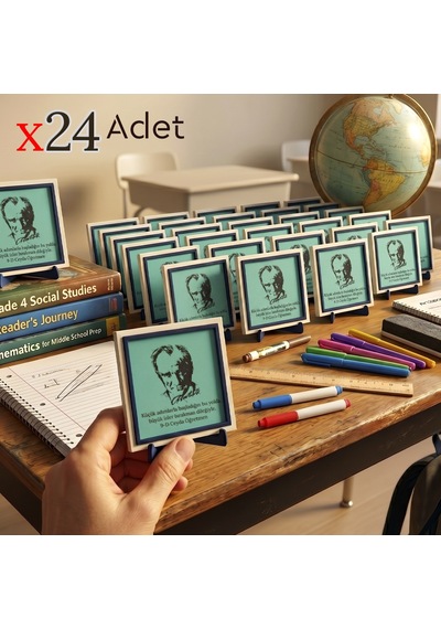 Öğretmenden Öğrencilerine Okul Hatırası 24'lü Set Atatürk Görselli Kişiye Özel Obje 10x10 Cm