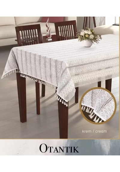 Otantik Model Krem 150x220 Cm Pamuklu Masa Örtüsü Tablecloth Yemek Masası Örtüsü