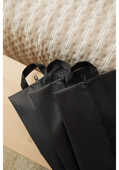 Ocean Home Textile 3'lü Siyah Renk Fileli Oxford Kumaş Ayakkabı Düzenleyici Taşıma Çantası Seti 22 X 40 X 9 Cm