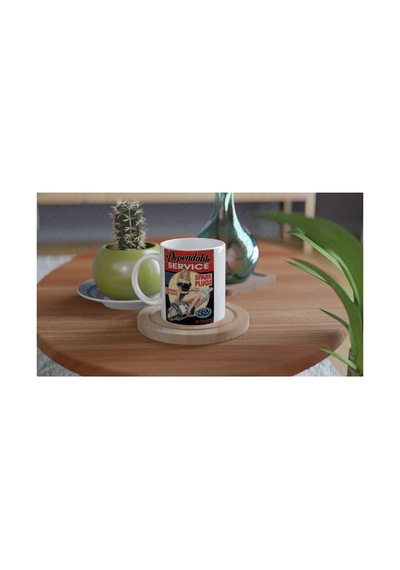 Pin-up Bujili Retro Garaj Temalı Kupa Bardak Renkli