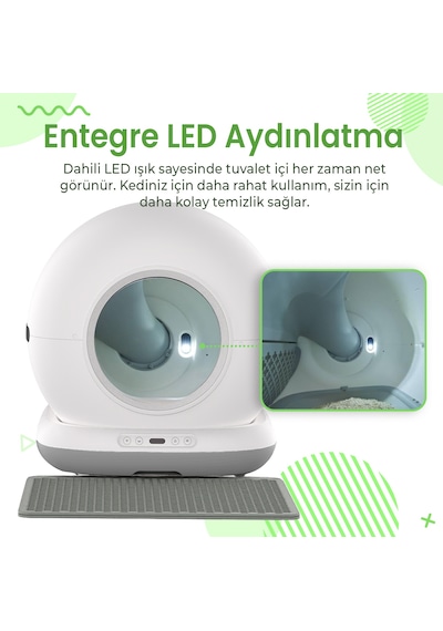 Haustier Cb001 Gri Akıllı Otomatik Kedi Tuvaleti, App İle Uzaktan Kontrol, 75lt Hazne, 7lt Çöp Haznesi, Ağırlık Sensörlü