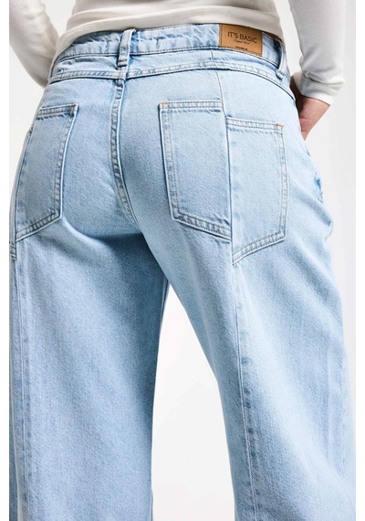 Itsbasic Kadın Ice 2s6-3 Barrel Mid Rise Fit Orta Bel Denim Jean Buz Mavi