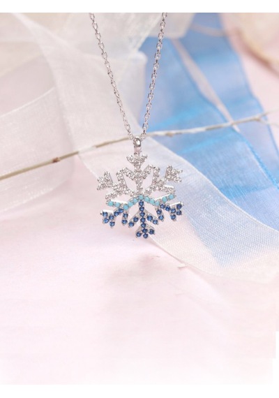 Brezza Lusso Jewelry Kar Tanesi Firuze Taşlı Mavi Geçişli Kadın Gümüş Kolye 45 CM