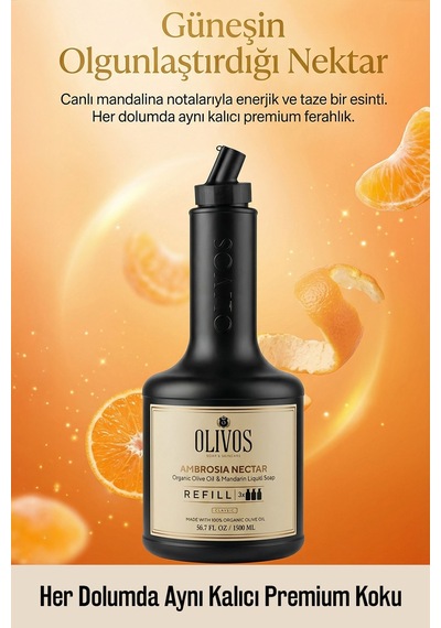 Ambrosia Nectar Zeytinyağlı Mandalina Kokulu Sıvı Sabun Refill 1500 Ml 3x500 Ml Ekonomik Paket
