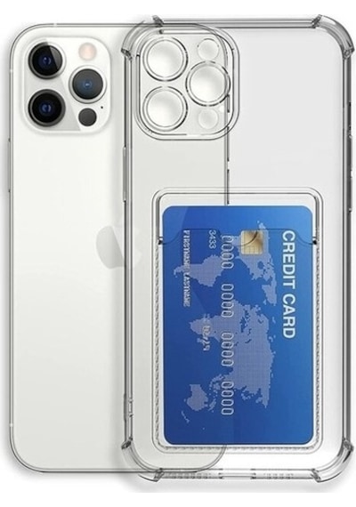 Apsuwa Apple Uyumlu iPhone 14 Pro Kamera Korumalı Kartlıklı Setra Şeffaf Silikon Kılıf