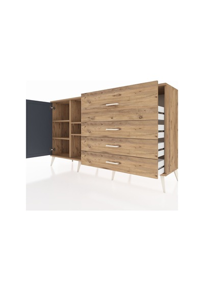 Hyperion Konsol 4 Raflı 4 Çekmeceli Tek Kapaklı 176x44x99 Çam-an Çam-antrasit/çam Hyperion Konsol 4 Raflı 4 Çekmeceli Tek Kapaklı 176x44x99 Çam-an Çam-antrasit/çam