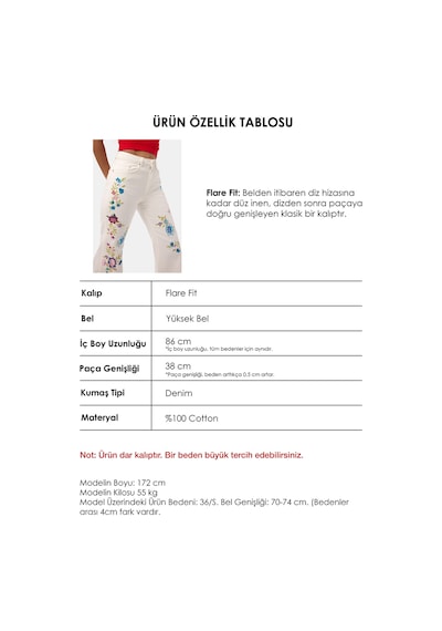it's basic Kadın Kırık Beyaz 7s6-101 Flare Fit Nakışlı Özel Tasarım Denim Jean