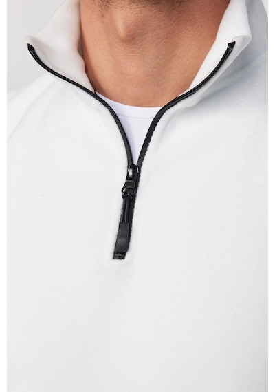 Tudors Erkek Dik Yaka Tüylenme Yapmayan Soğuk Geçirmez Standart Fit Rahat Kesim Polar Ekru Sweatshirt-30139-ekru Ekru