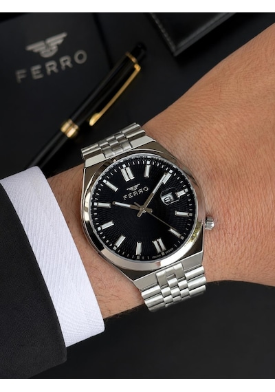 Ferro Premium İtalian Desing Çelik Kordon Nişan Ve Damat Saati 3 Atm Erkek Kol Saati Efm40136-b4 Gümüş - Altın