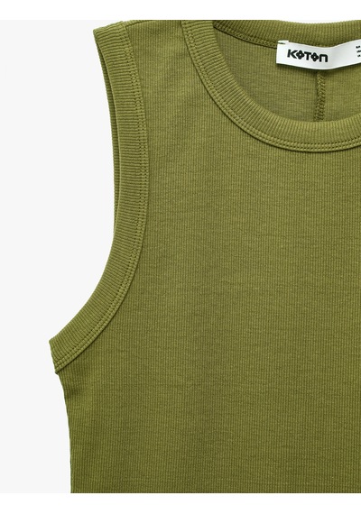 Koton Pamuklu Kaşkorse Slim Fit Kolsuz Bisiklet Yaka Fitilli Atlet Yeşil 7wak10011ek