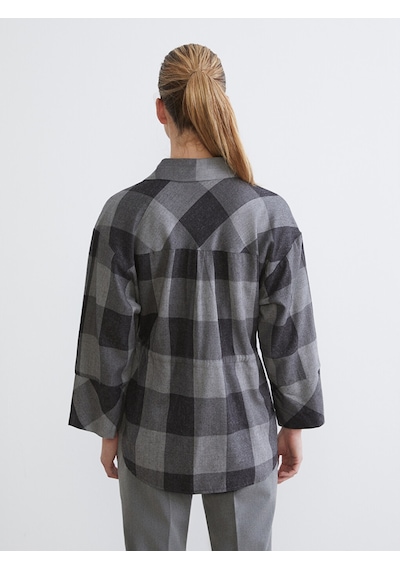 Lcwaıkıkı Classic Gri Ekose Oversize Kadın Gömlek