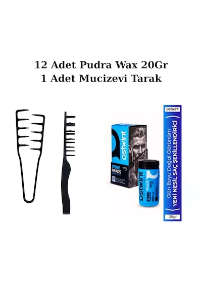 Ostwint Profesyonel Saç Şekillendirici Pudra Wax 20gr X12 Adet Mavi & Mucizevi Tarak