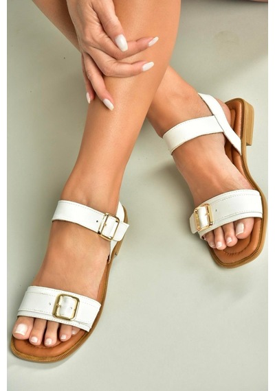 Fox Shoes U944834003 Beyaz Hakiki Deri Kadın Sandalet Beyaz-hakiki Deri